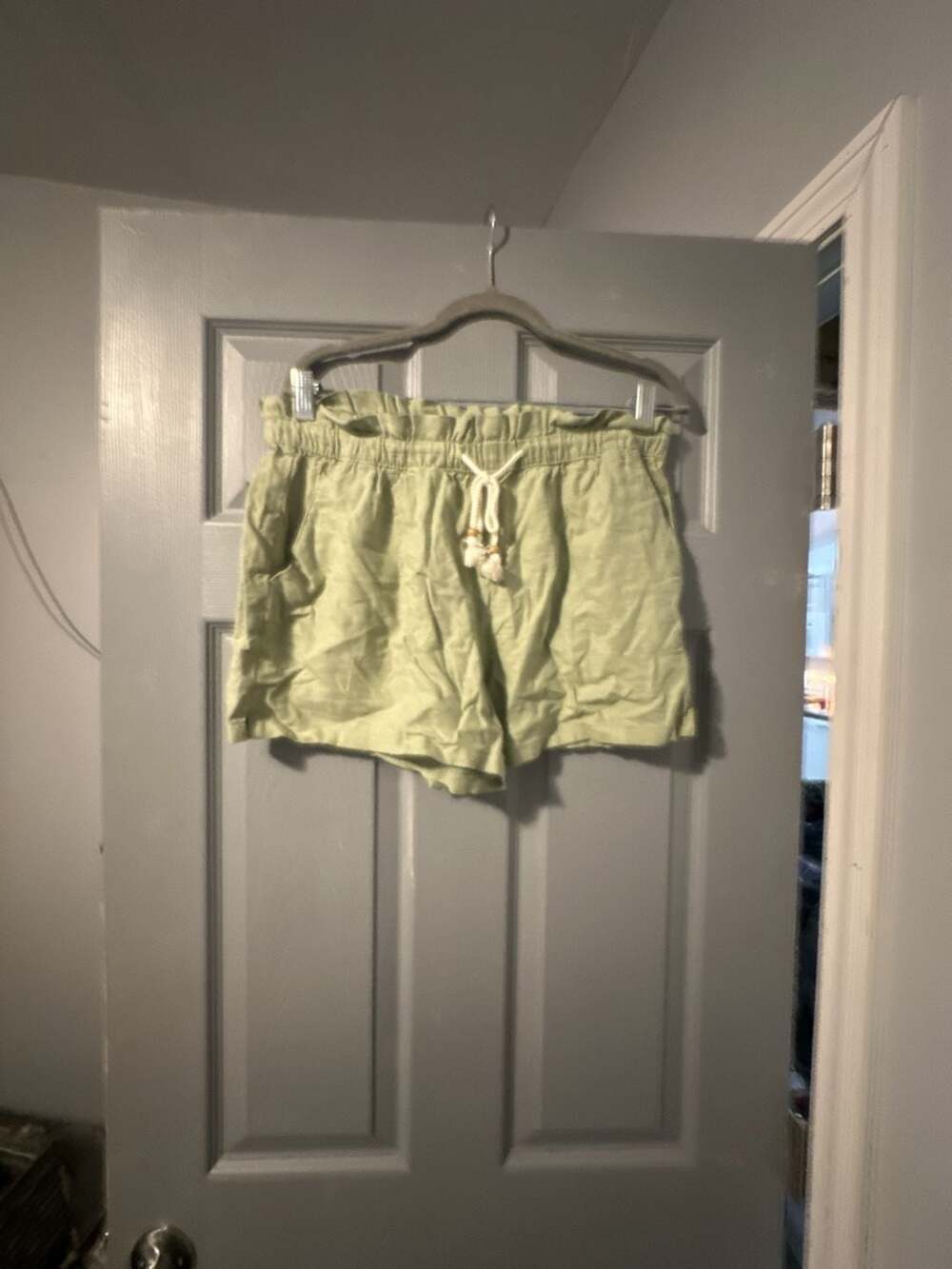 Hang Ten Women's Sage Green High-Waisted Paperbag Waist Shorts with Drawstring